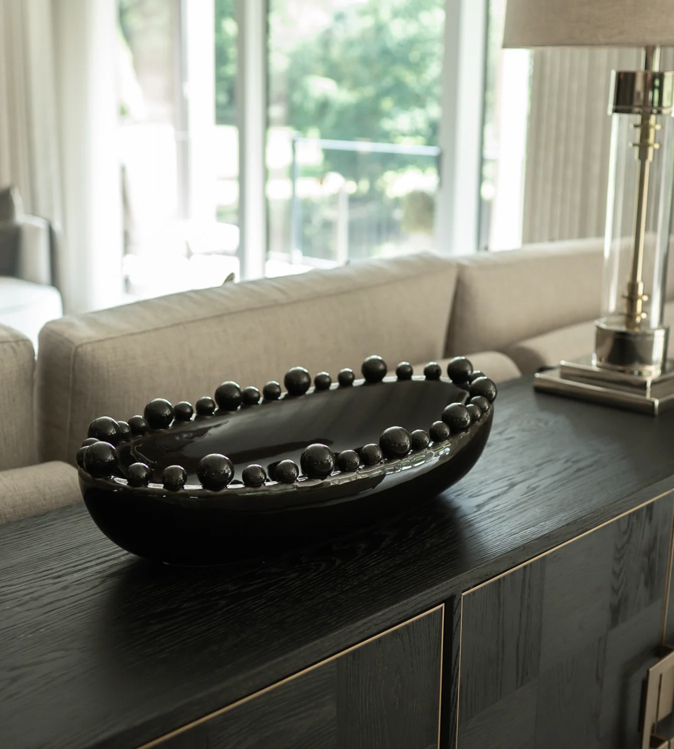 Black Ceramic Oval Bobble Edged Bowl - Image 4