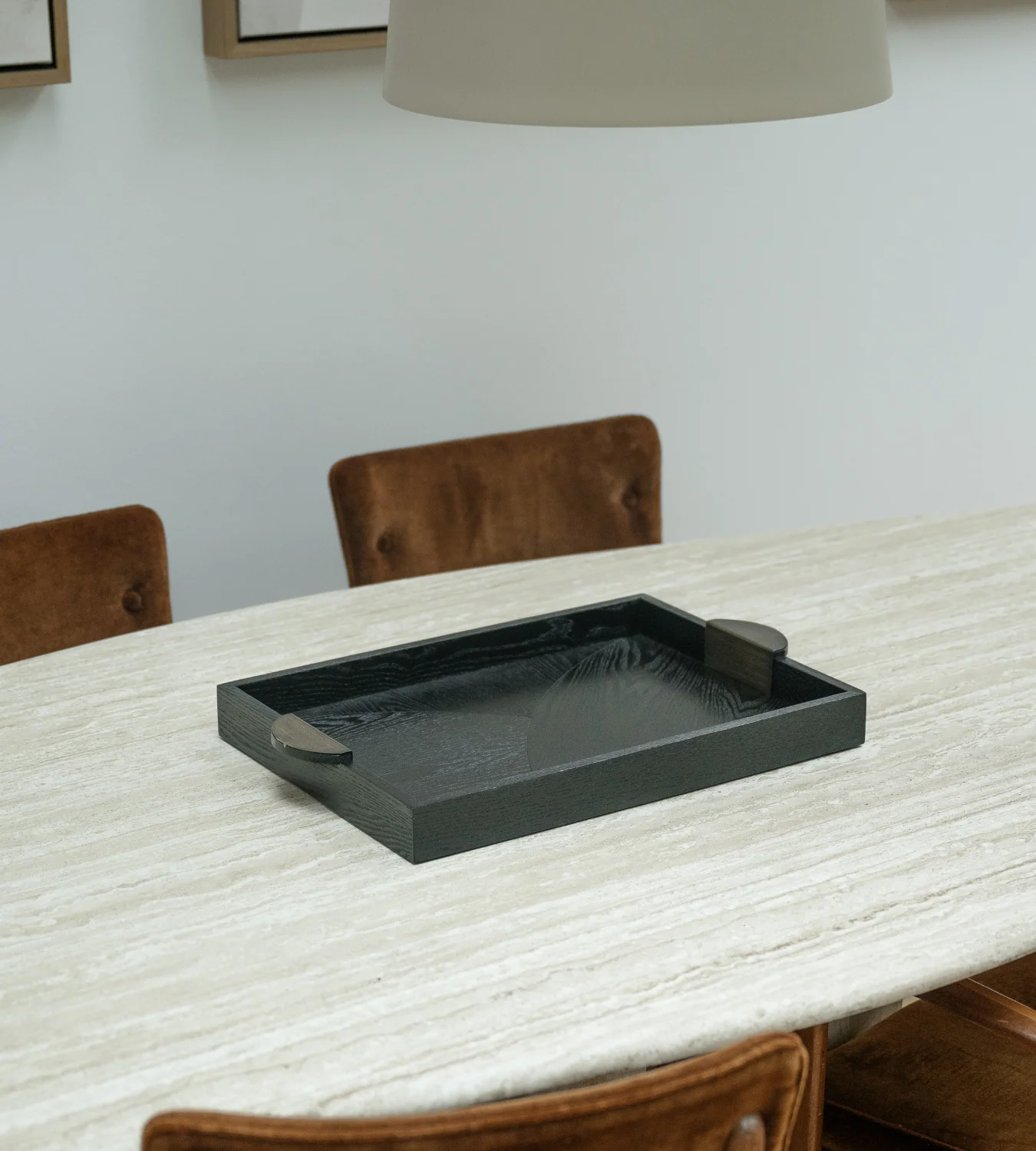 Black Wooden Tray with Antique Gold Handles