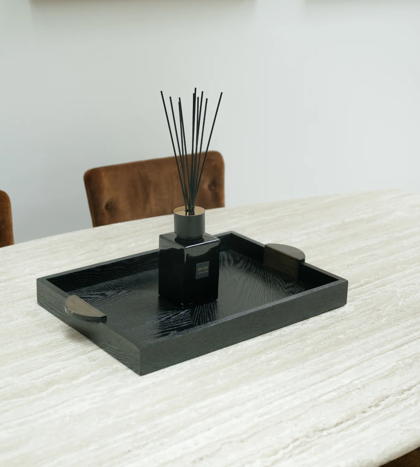 Black Wooden Tray with Antique Gold Handles - Image 2