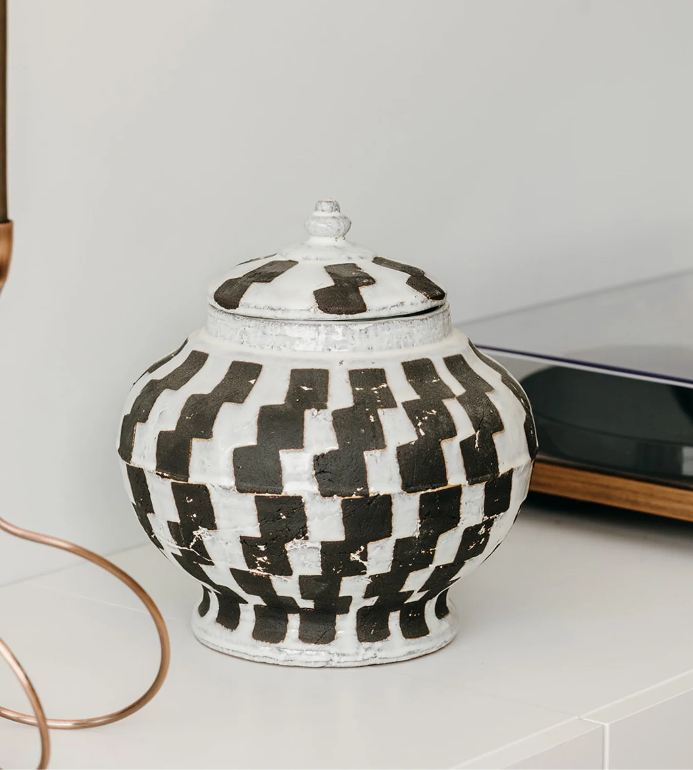 Checker Ceramic Lidded Jar