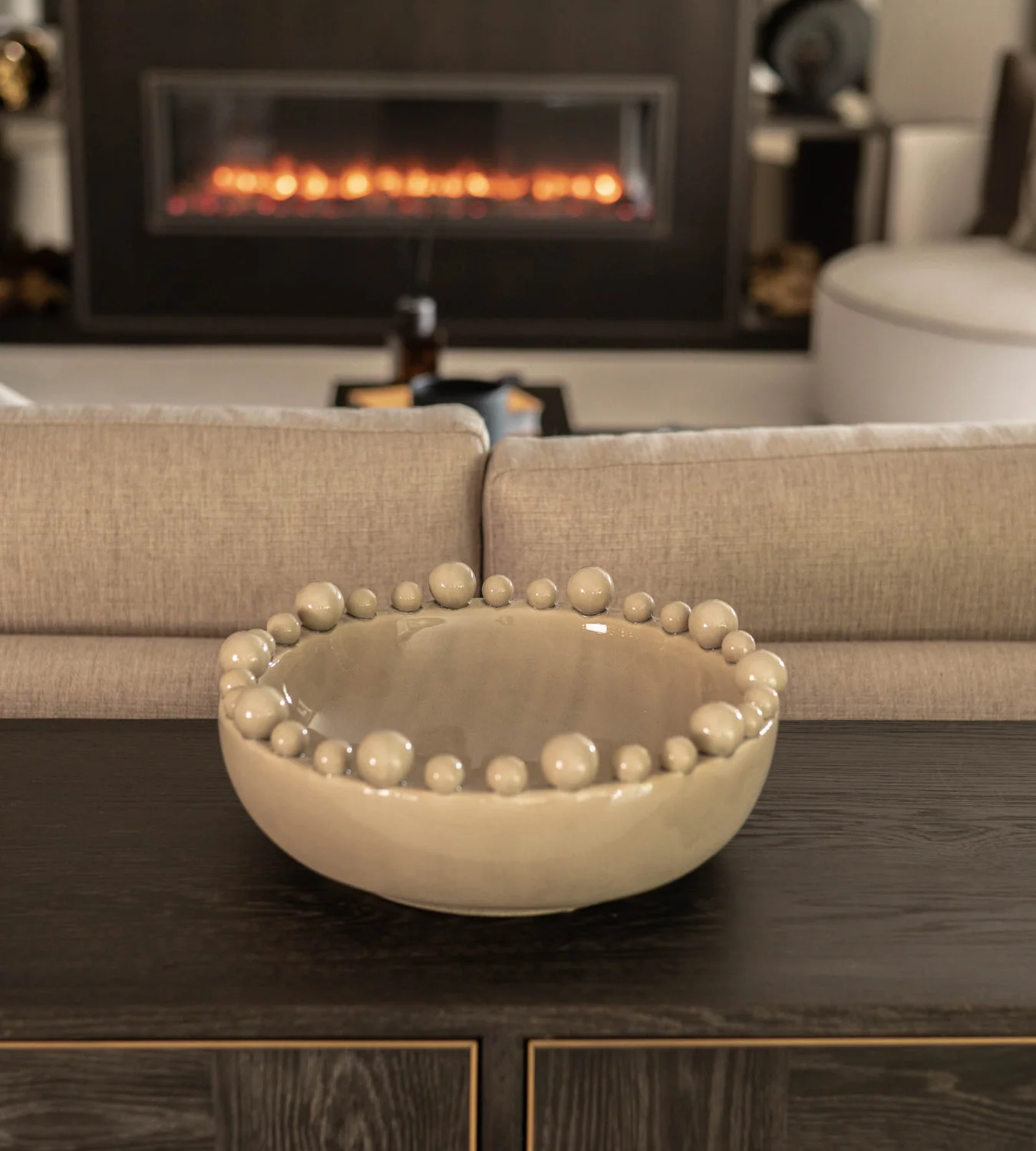 Cream Ceramic Bobble Edged Bowl - Image 3