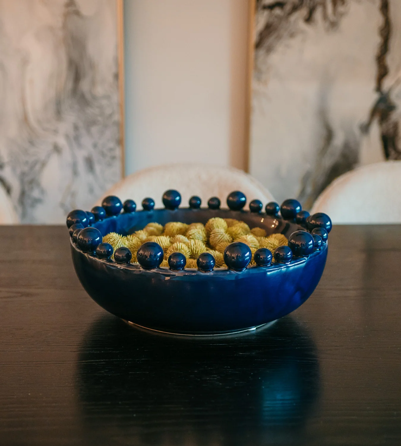 Dark Blue Bobble Edged Ceramic Bowl