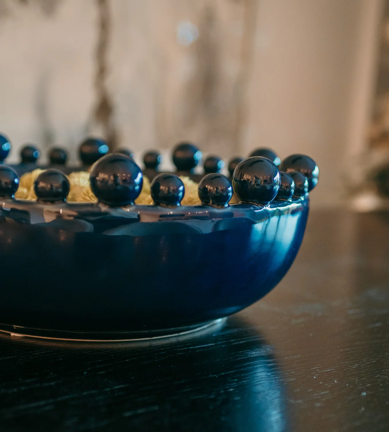 Dark Blue Bobble Edged Ceramic Bowl - Image 2
