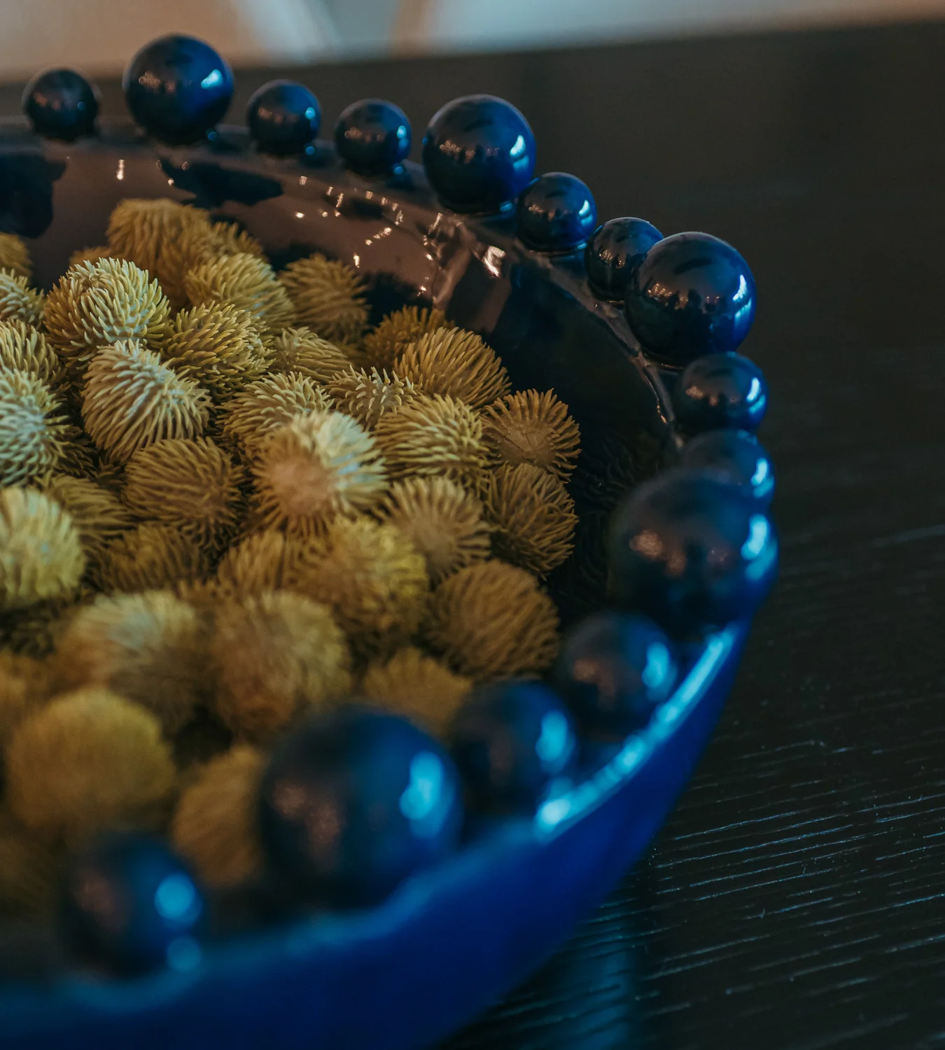 Dark Blue Bobble Edged Ceramic Bowl - Image 3