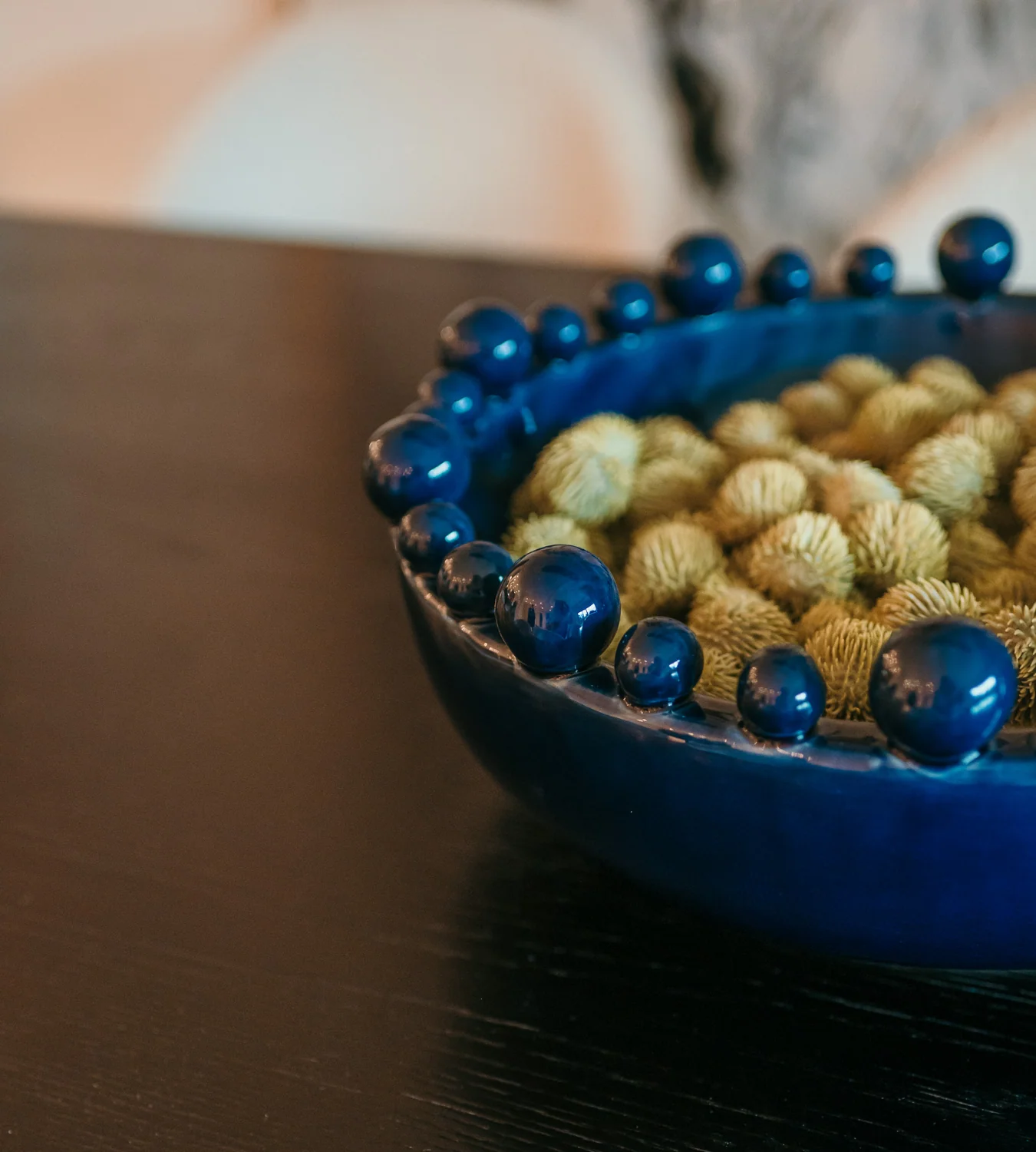 Dark Blue Bobble Edged Ceramic Bowl - Image 4