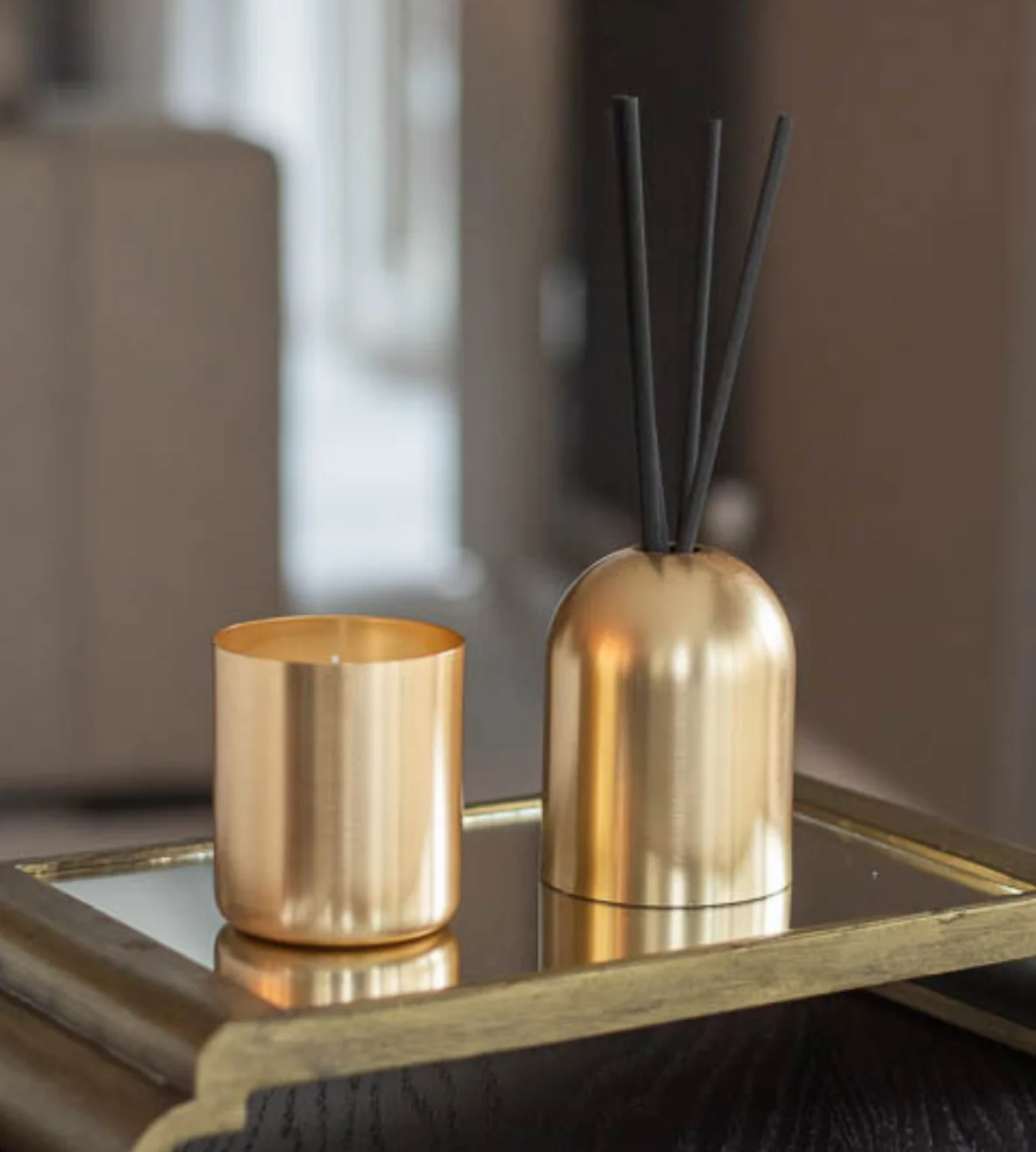 Gold Sandalwood Reed Diffuser & Candle Set