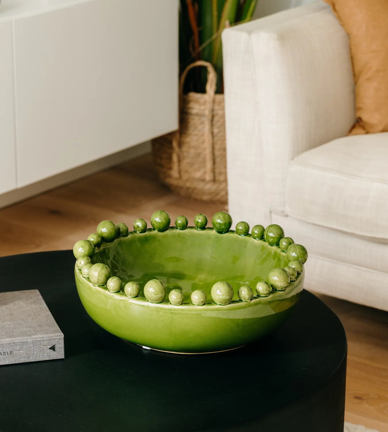 Green Bobble Edged Ceramic Bowl