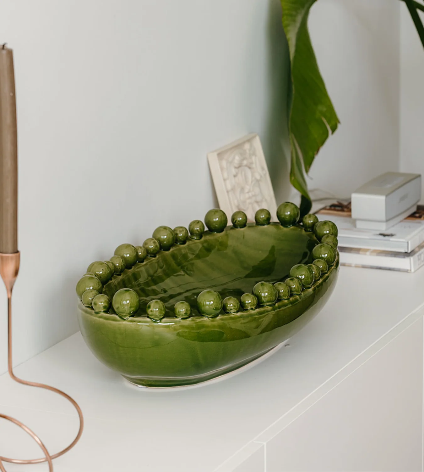 Green Ceramic Oval Bobble Edged Bowl - Image 2