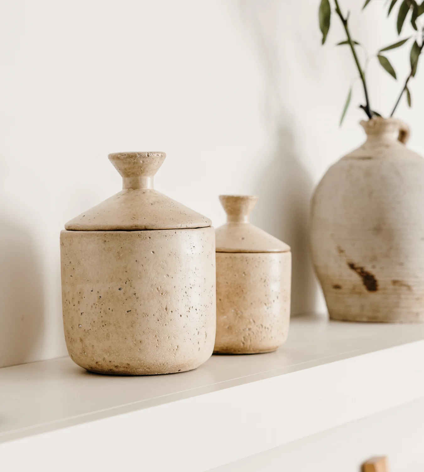 Large Taupe Lidded Jar