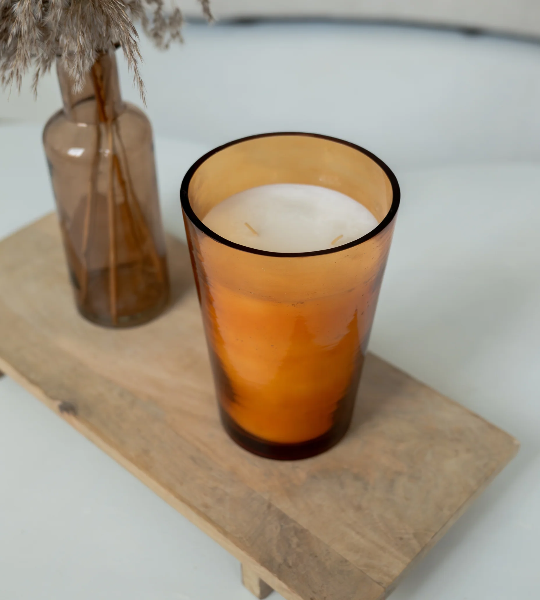 Large Tuberose Glass Amber Candle - Image 2