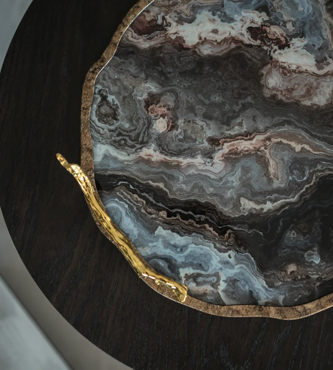 Marble Effect Flat Tray with Gold Handles - Image 2