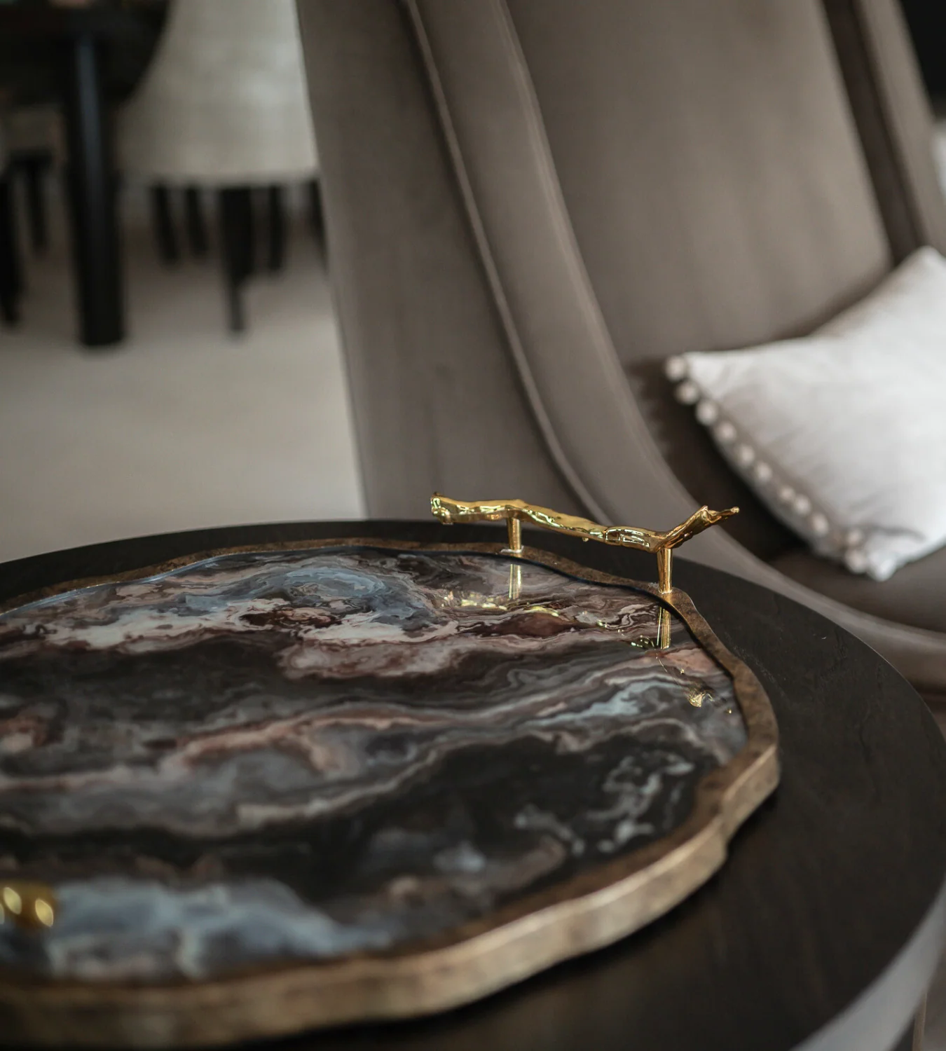 Marble Effect Flat Tray with Gold Handles - Image 3