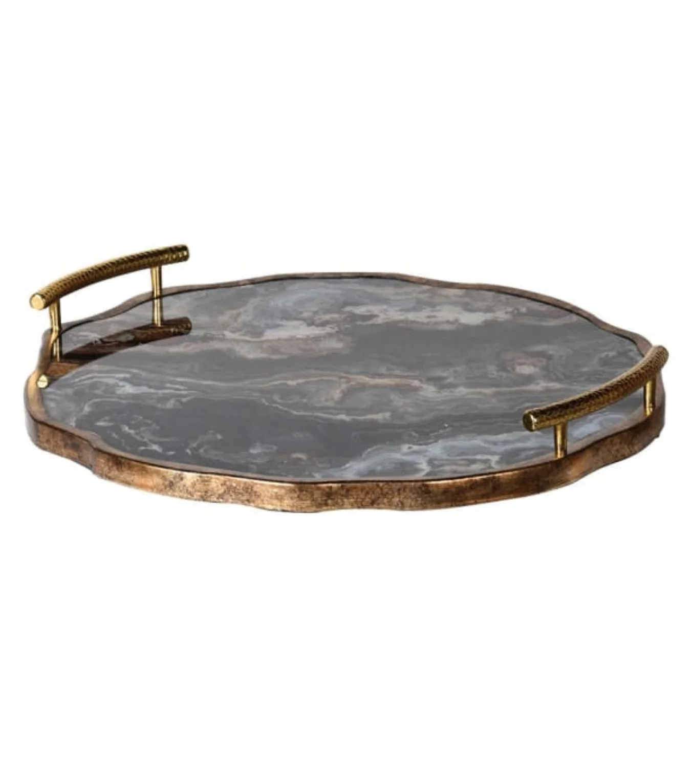 Marble Effect Flat Tray with Gold Handles - Image 4