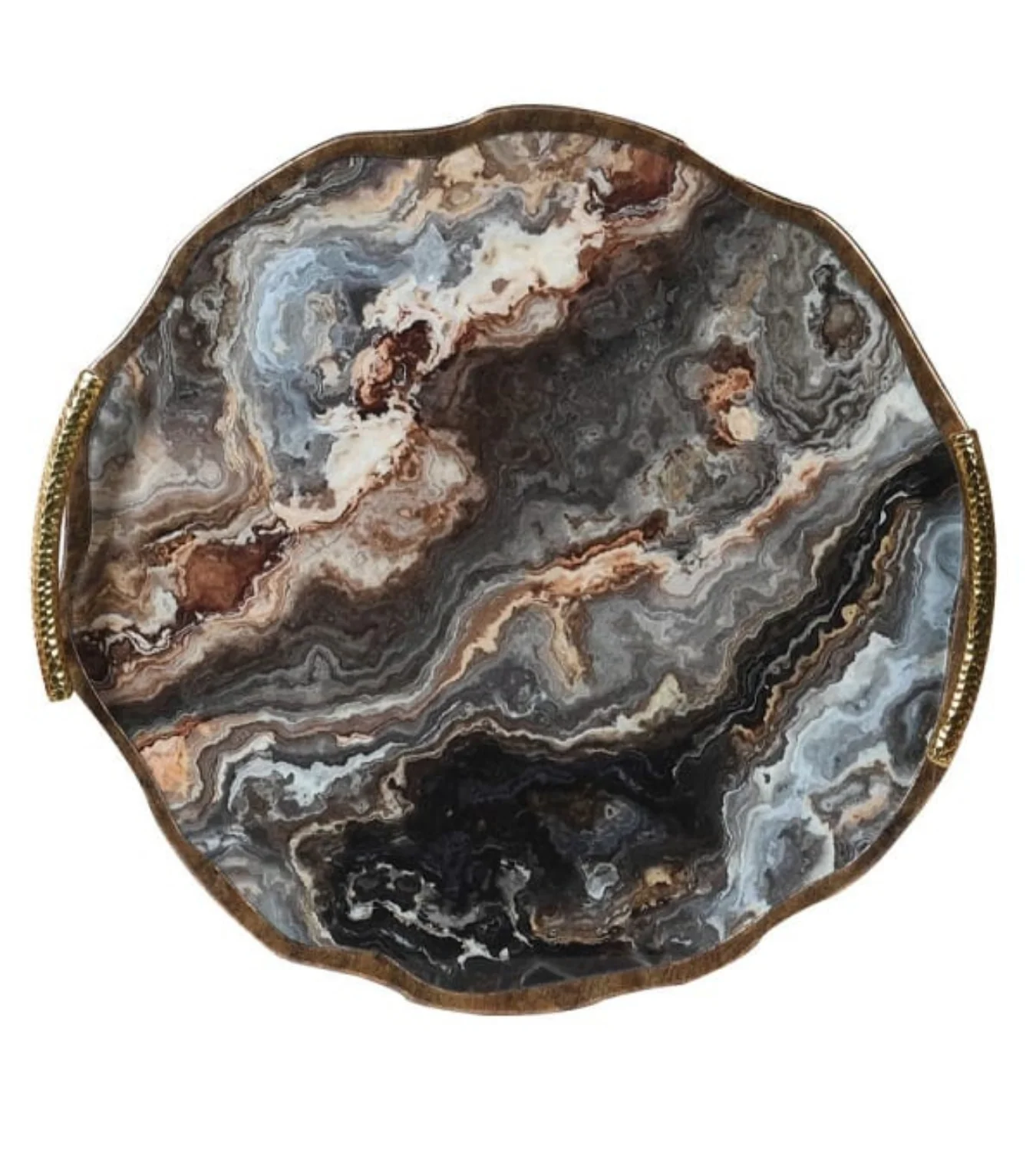 Marble Effect Flat Tray with Gold Handles - Image 5