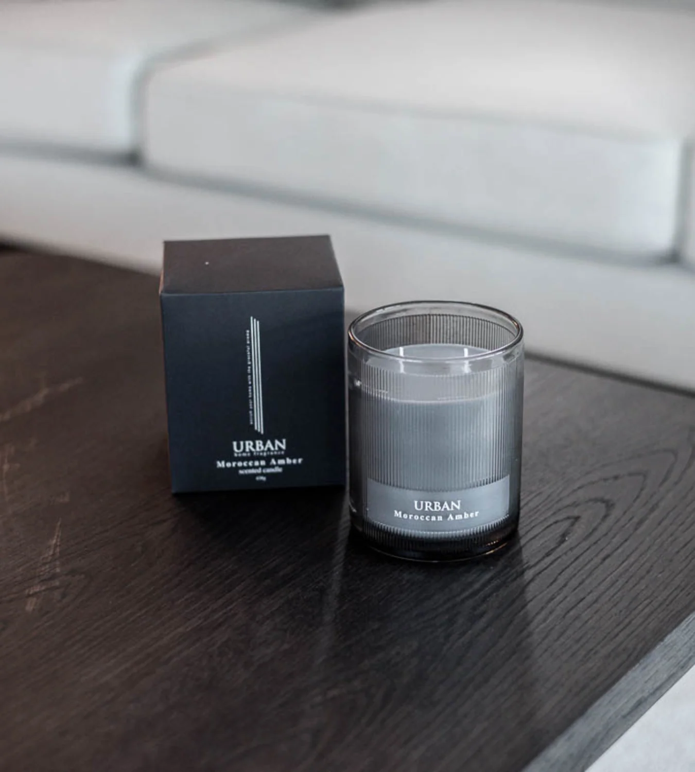 Urban Moroccan Amber Ribbed Grey Glass Candle - Image 2