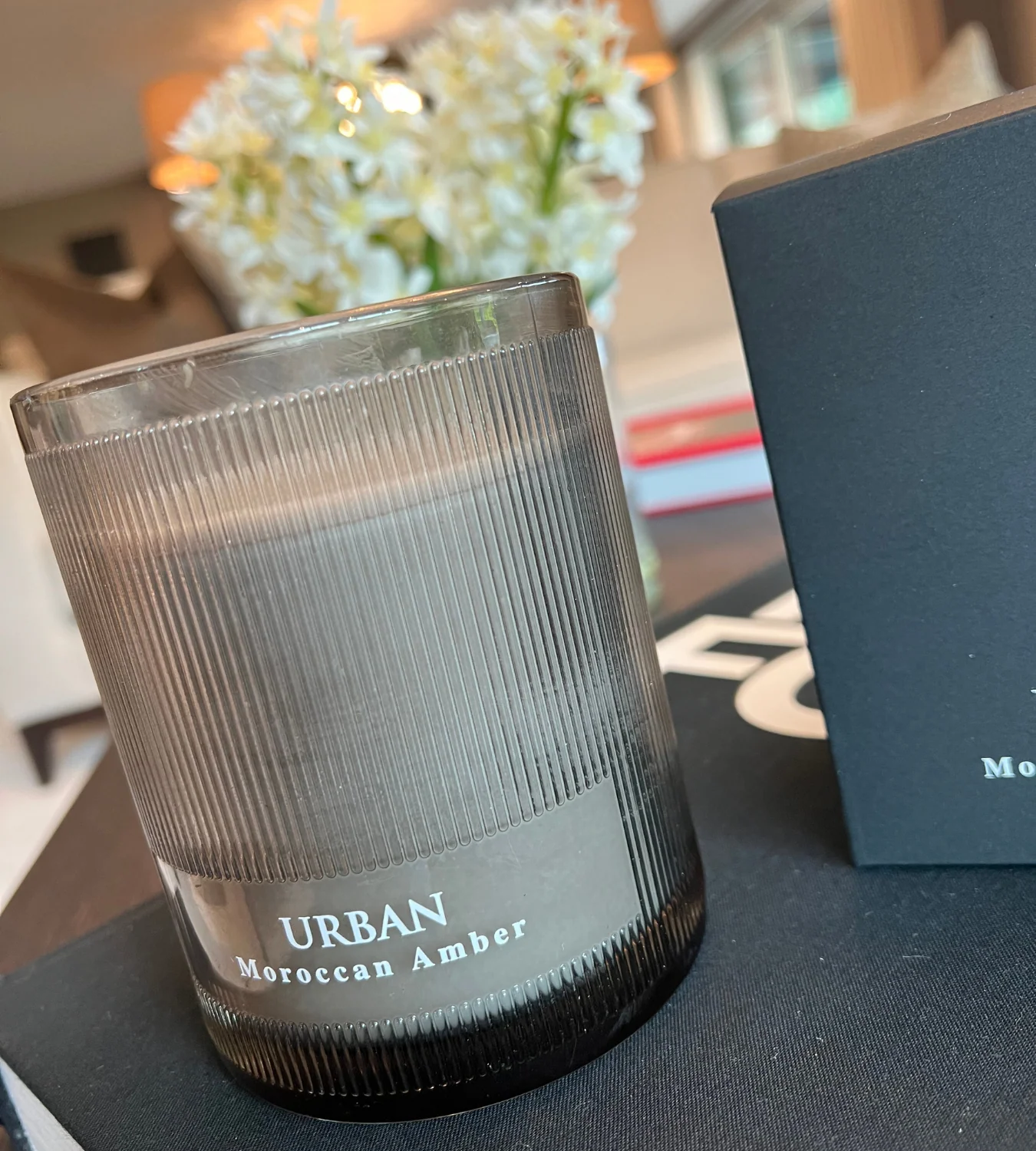 Urban Moroccan Amber Ribbed Grey Glass Candle - Image 5