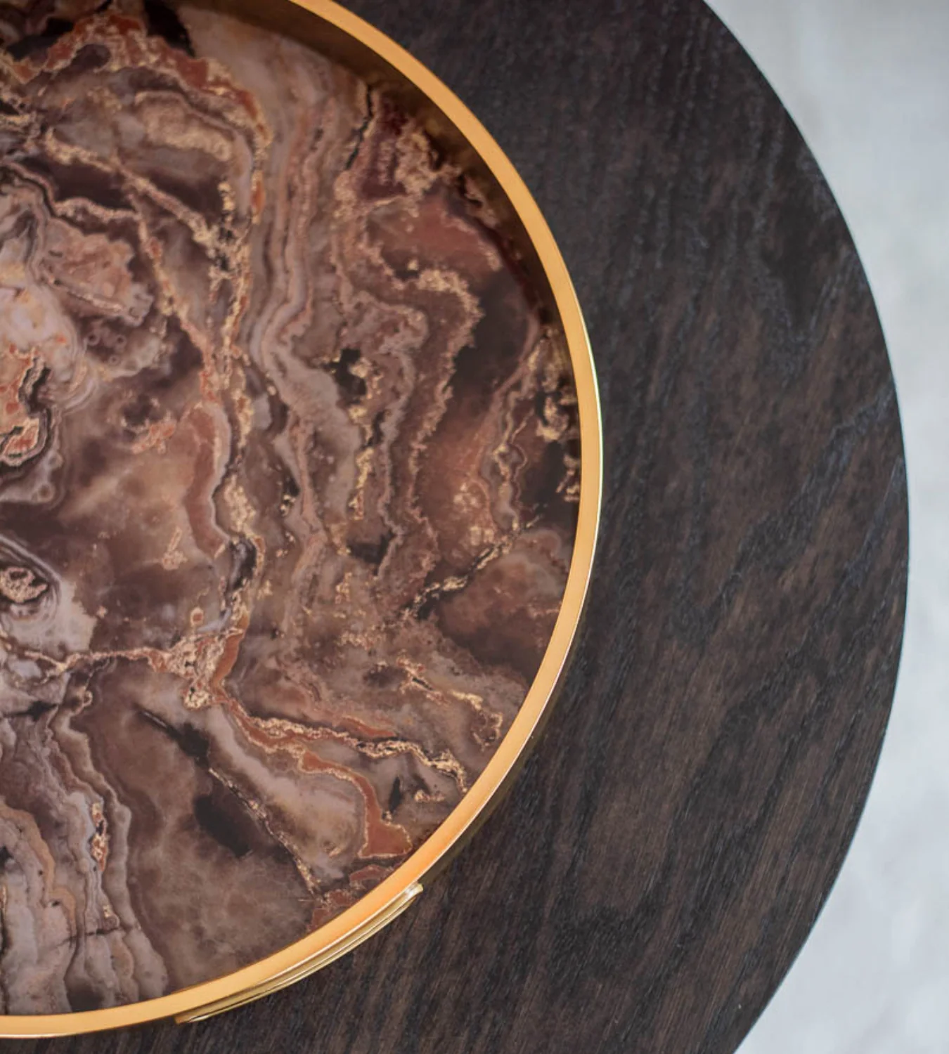 Round Marble Effect Gold & Copper Tray - Image 4