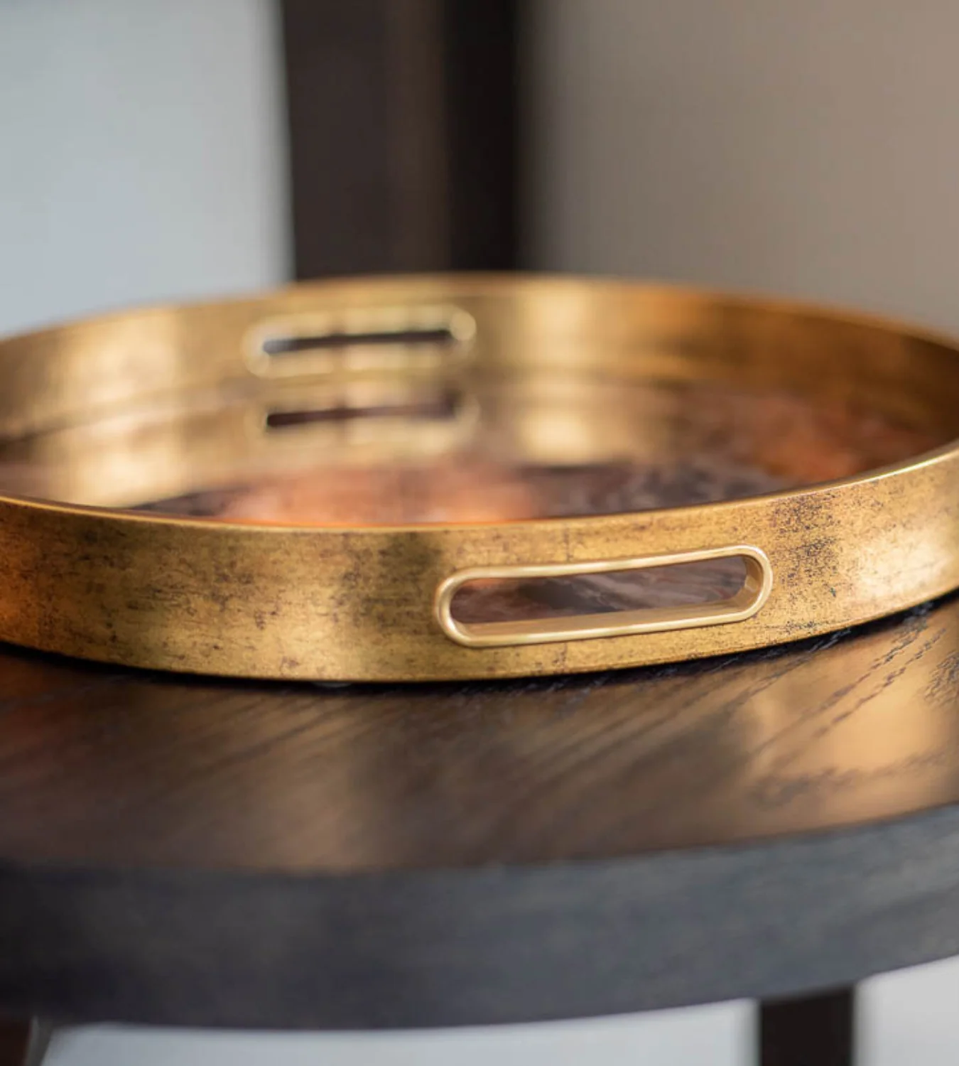 Round Marble Effect Gold & Copper Tray - Image 5