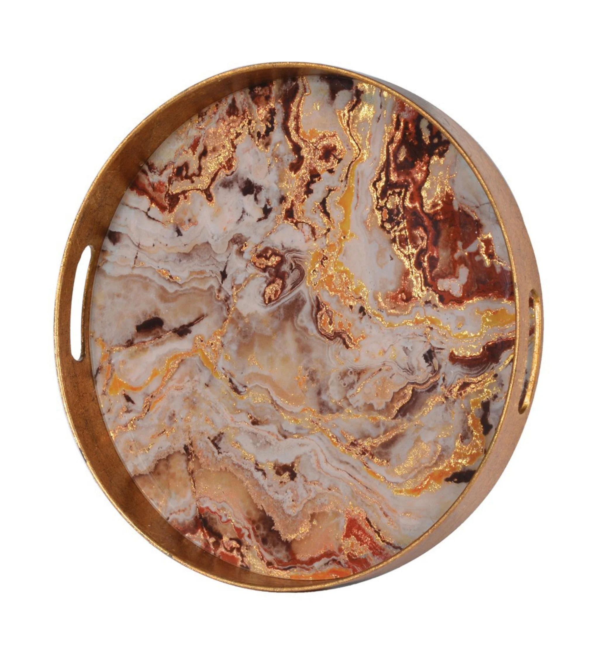 Round Marble Effect Gold & Copper Tray - Image 6