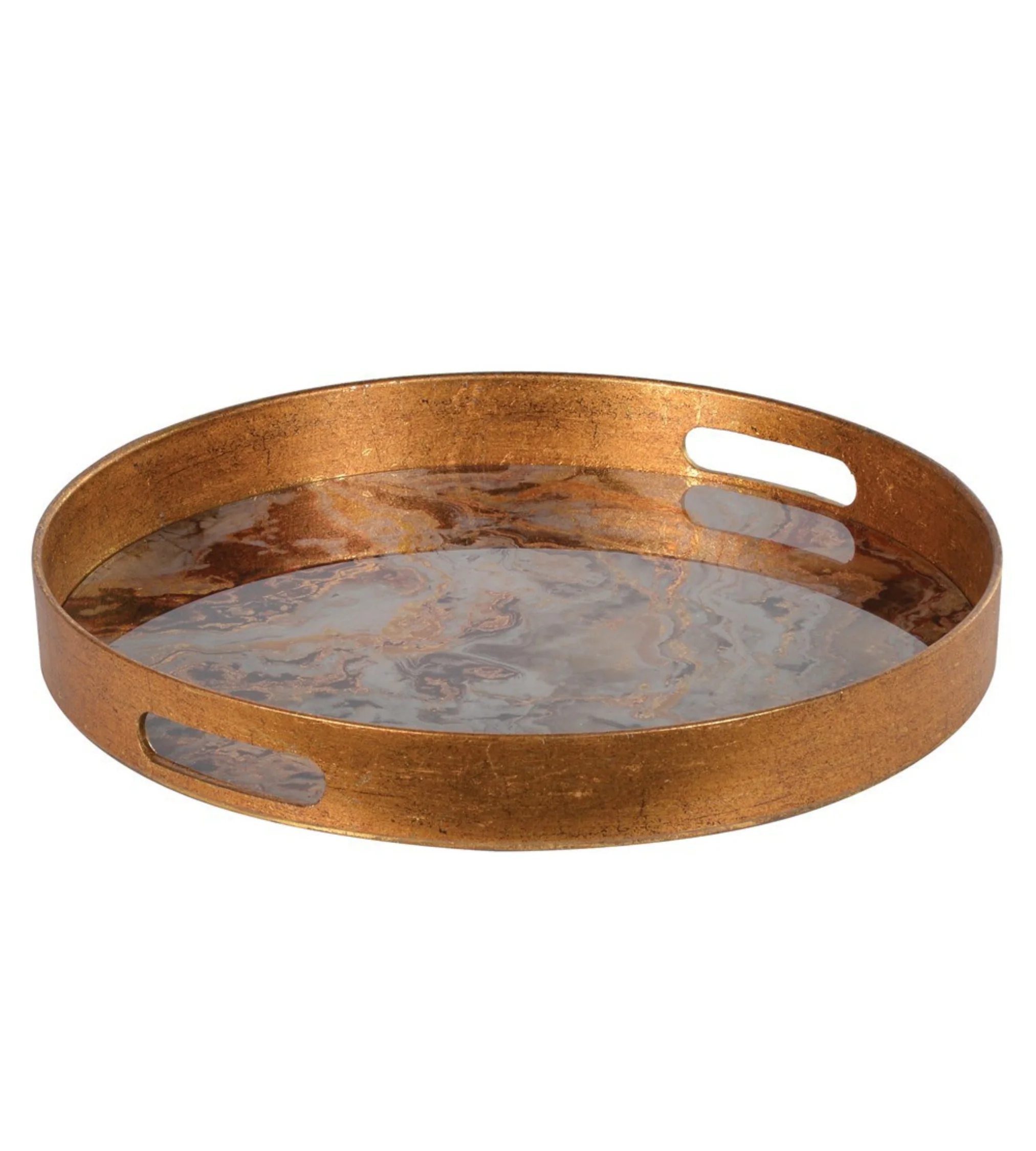 Round Marble Effect Gold & Copper Tray - Image 7