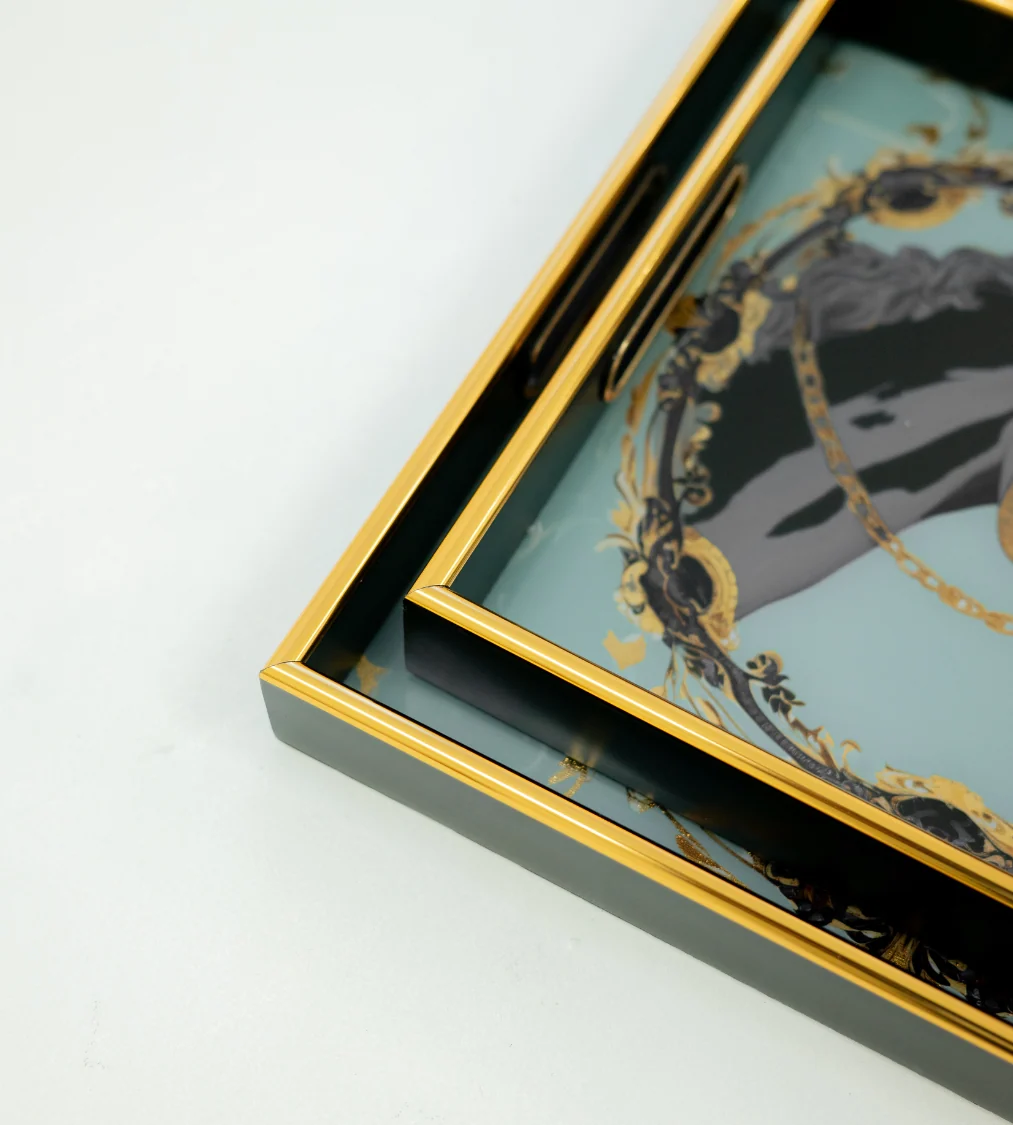 Set of 2 Antique Gold Horse Tray - Image 4
