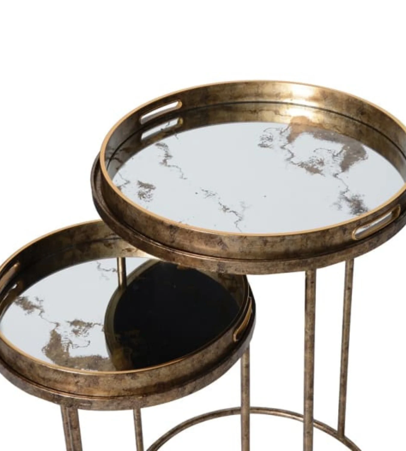Set of 2 Gold Marble Mirror Round Tray Tables - Image 4