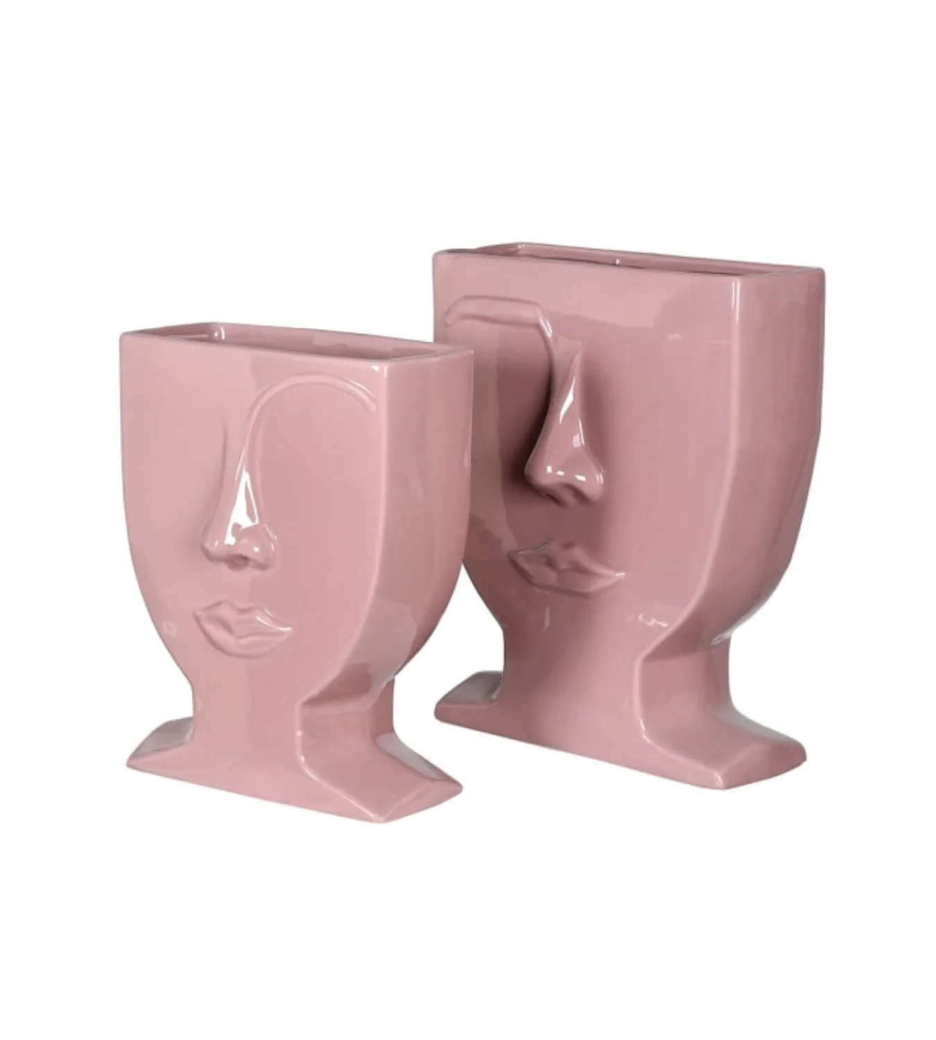 Set of 2 Pink Ceramic Face Vases - Image 4