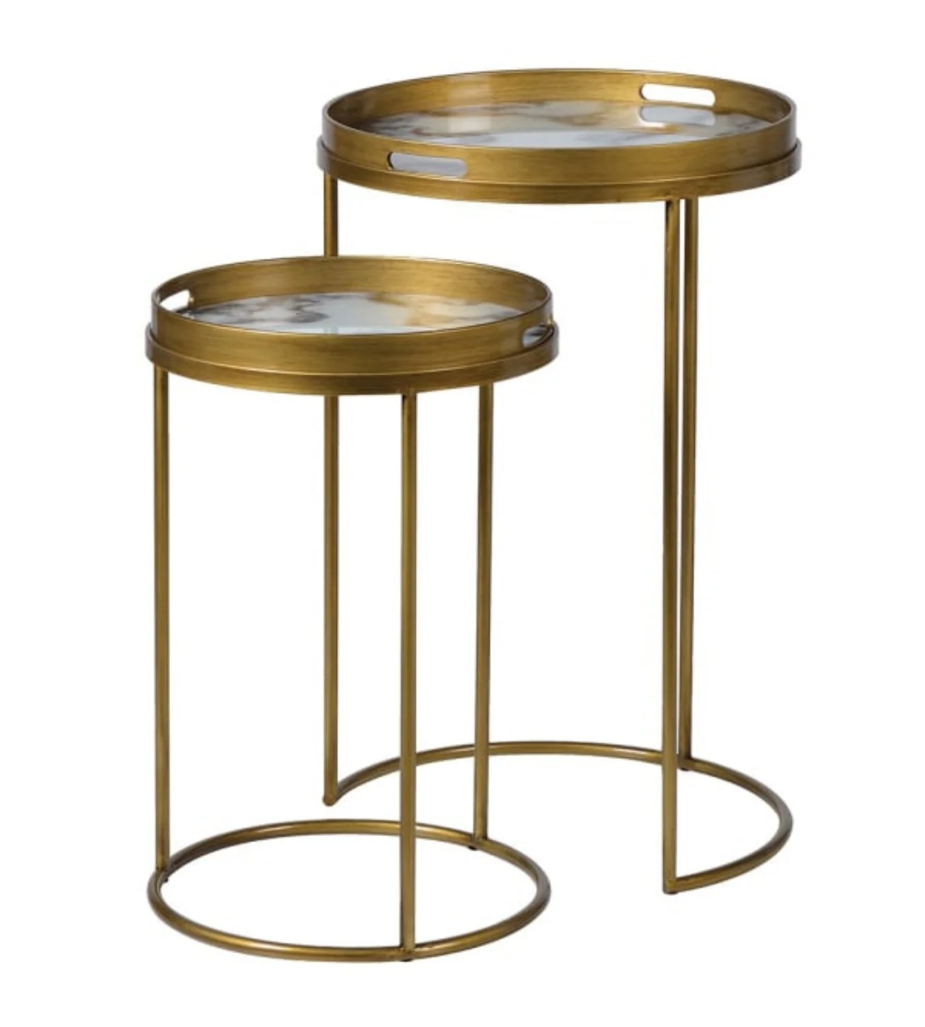 Set of 2 White Marble Effect Tray Nest Tables - Image 4