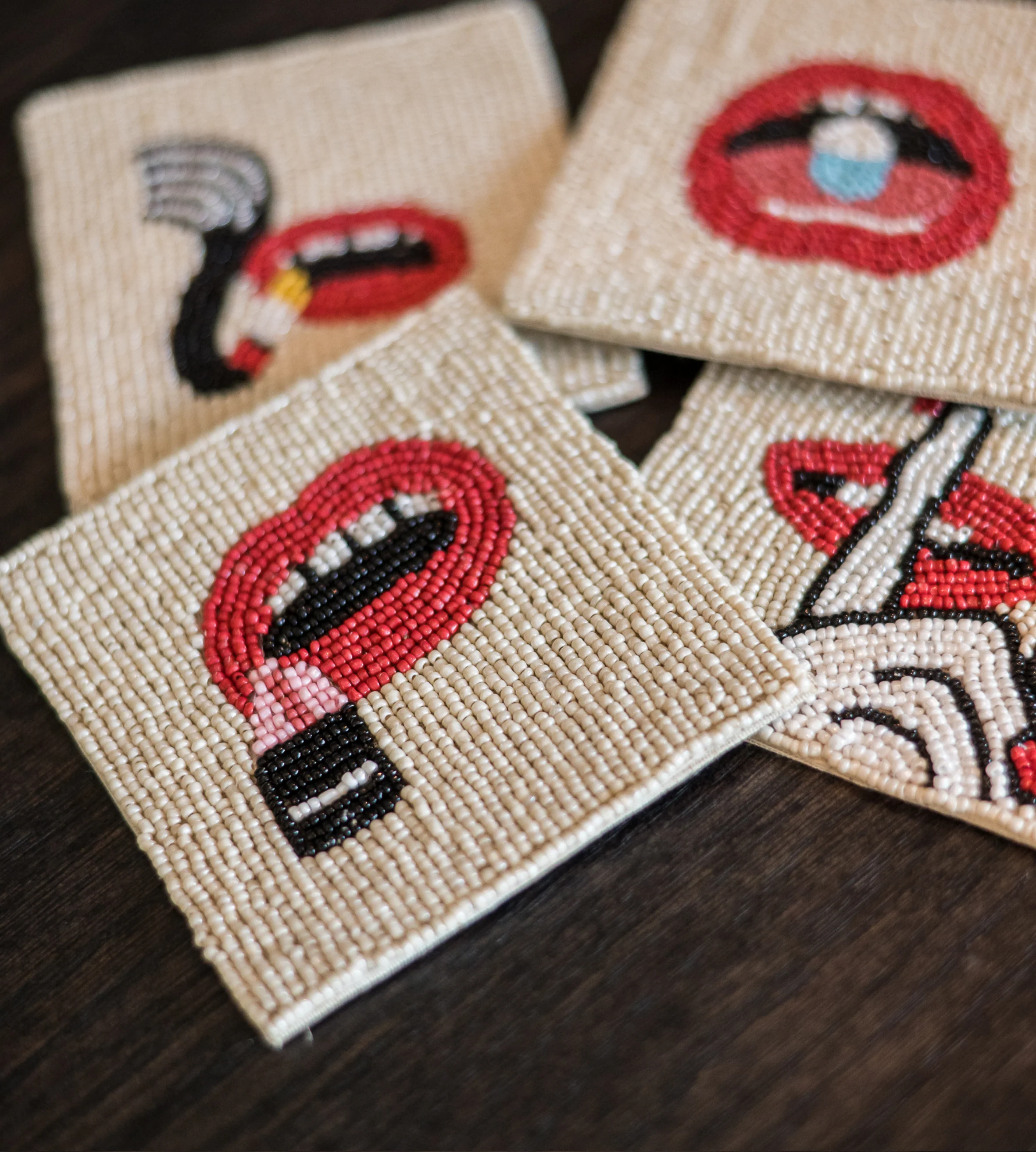 Set of 4 Beaded Lips Coasters - Image 3