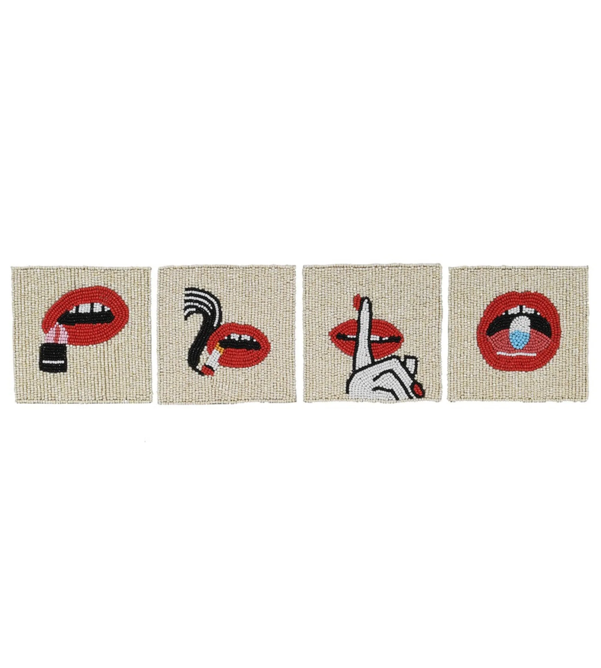 Set of 4 Beaded Lips Coasters - Image 4