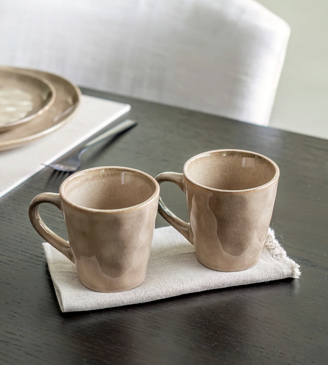 Set of 4 Taupe Organic Ceramic Mugs - Image 2