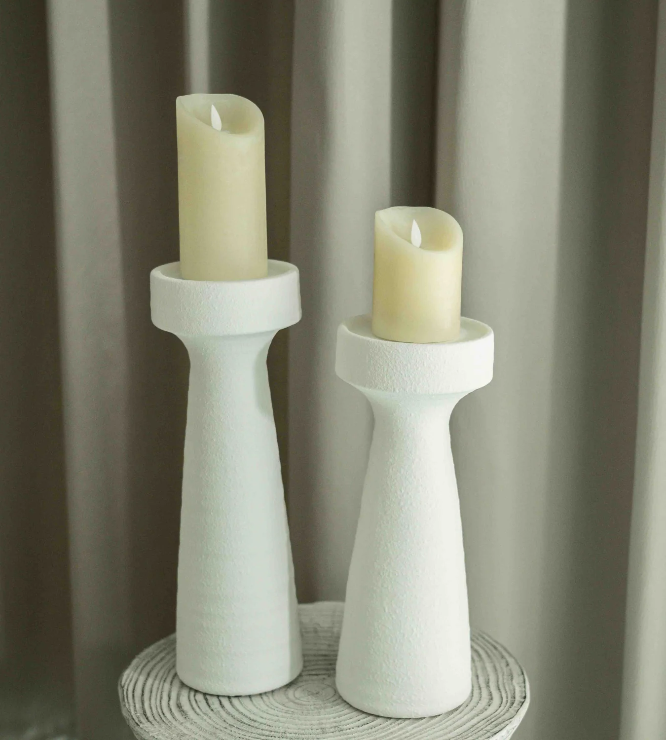 Tall White Ceramic Candle Holder Set