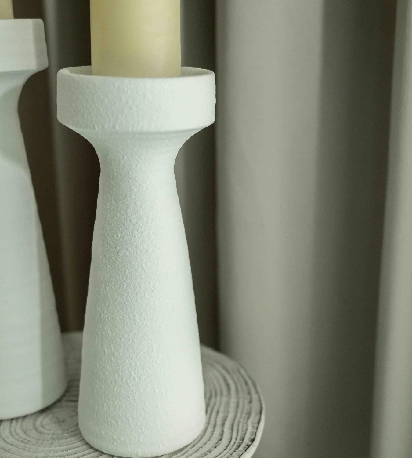 Tall White Ceramic Candle Holder Set - Image 2