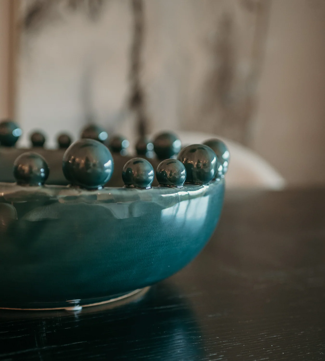 Teal Bobble Edged Ceramic Bowl - Image 3