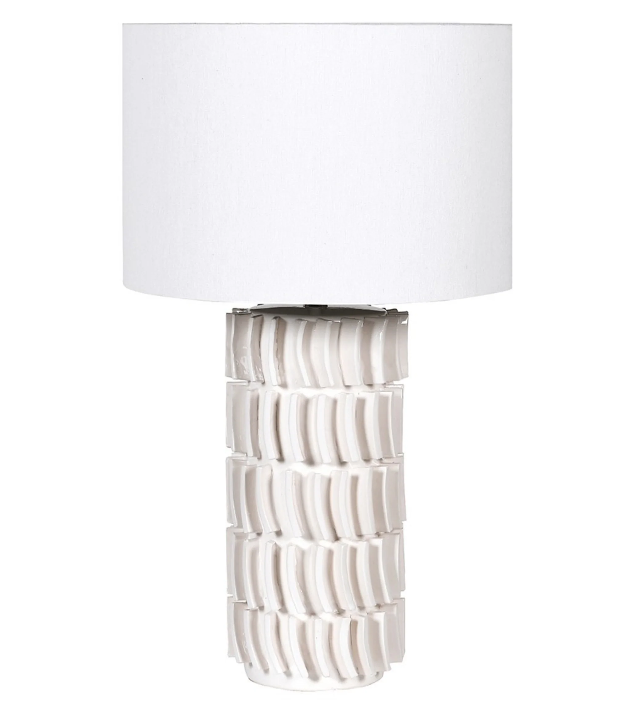 White Tiled Table Lamp with Linen Shade